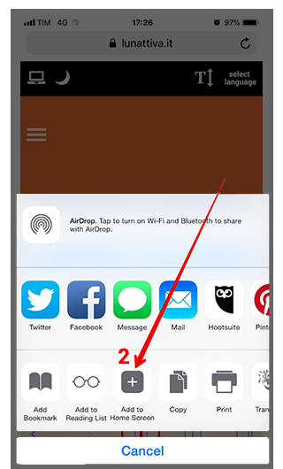 2) Scorri le opzioni di condivisione per trovare AGGIUNGI A HOME